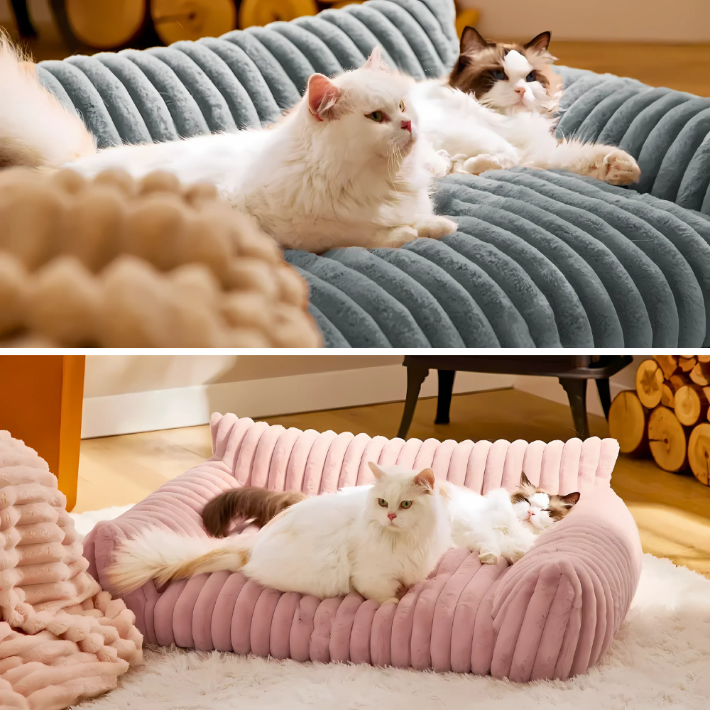 Kuschelsofa für Hunde und Katzen – Mit Rückenlehne für warmen Wohlfühl-Komfort