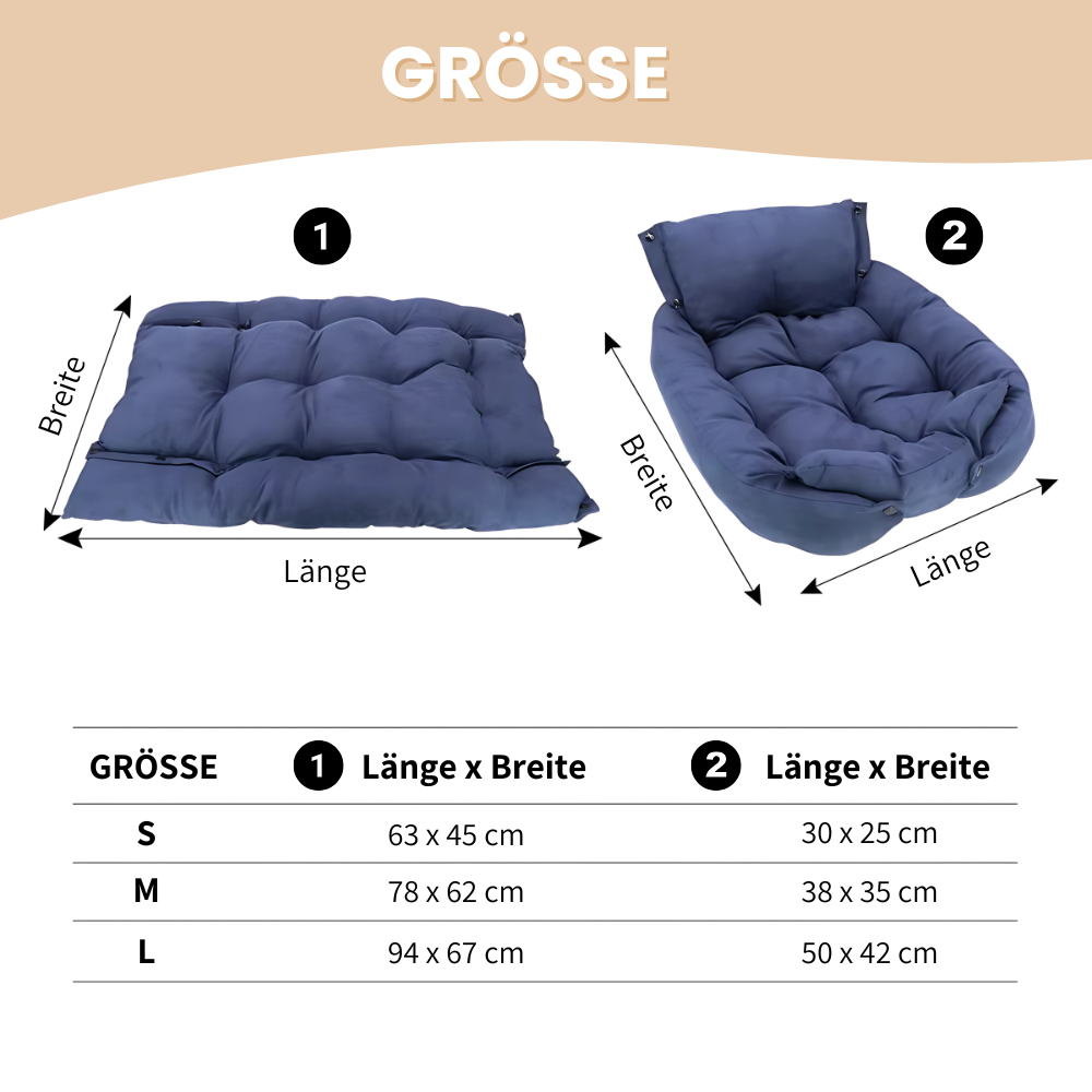 3-in-1 Kuschelbett für Tiere - Für jede Schlafposition geeignet